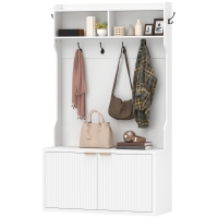 HOMCOM Porte-manteau range-chaussures 4 en 1 Porte-manteau moderne avec étagère ouverte pour couloir entrée chambre 100x38x172 cm Blanco