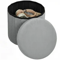 HOMCOM Pouf contenitore pieghevole 35 L con rivestimento in velluto, 38x38x38 cm, Grigio scuro(m-7)