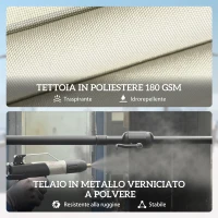 Outsunny Ombrellone Doppio a 12 Stecche con Manovella, Base a Croce e Sacchi, in Metallo e Poliestere, 3x1.5 m, Beige(m-7)