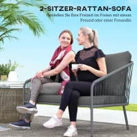 Outsunny Gartensofa mit Kissen 2-Sitzer Rattan Sofa Lounge Sofa Outdoor Balkon Sofa 112 x 72 x 76 cm Grau(m-4)