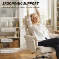 HOMCOM Fotel biurowy z regulowaną wysokością, obrotowy, z lędźwiowym wsparciem, podnóżkiem, śnieżnym flanelowym materiałem, 80 x 80 x 106-114 cm, kremowy(m-5)