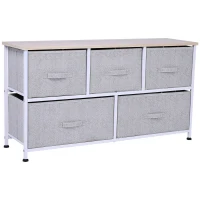 HOMCOM Cassettiera con 5 Cassetti per Camera, Struttura Metallica, 100x30x54 cm, Grigio(m-1)