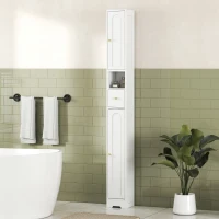 HOMCOM Coloană de baie, mobilier de depozitare, 2 uși, sertar, compartiment deschis, raft reglabil, alb(m-6)