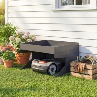 Outsunny Garage pour robot-tondeuse avec bac à plantes, garage robuste en acier galvanisé, Noir(m-4)