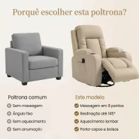 HOMCOM Poltrona de Massagem Reclinável c/ Aquecimento e 8 Pontos de Massagem 82x99x103 cm para Relaxamento Creme(m-10)