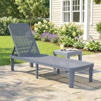 Outsunny Transat inclinable de jardin extérieur avec dossier réglable en 4 positions et structure en PP 191x55x35,5 cm Gris foncé(m-2)