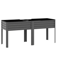 Outsunny Orto rialzato in metallo con traverse rinforzate e tessuto non tessuto, 241 L, Grigio scuro(m-1)