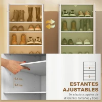HOMCOM Zapatero Armario para Zapatos Moderno con Estantes Ajustables para 10 Pares de Zapatos 55x36x108 cm Blanco Brillo(m-5)