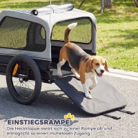 PawHut Opvouwbare Fietsaanhanger voor Middelgrote Honden tot 20kg | Helling, Reflectoren, Lijn en Vlag | Grijs(m-5)