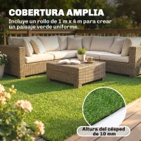 Outsunny Césped Sintético 1m x 4m Alfombra Césped Artificial con Altura de Hierba 10 mm Drenaje Automático Verde(m-4)