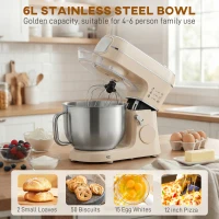 HOMCOM Stand Mixer, 6L 1400W Tilt-Head Food Mixer with 11 Speeds, Pulse & Fermentation Function, LED Display, Cream(m-5)