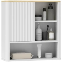 HOMCOM Armadio da Bagno a Parete con Anta Scorrevole, 5 Scomparti e Ripiani Regolabili, 60x20x62 cm, Bianco(m-7)