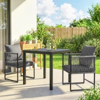 Outsunny Set 2 scaune de grădină rezistente la intemperii din oțel și PE-Rattan cu pernă cotieră spătar 52x52x66 cm Gri închis(m-4)