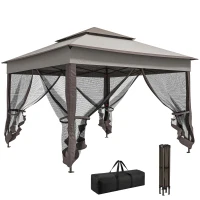 Outsunny Składany Pawilon z Bocznymi Ścianami Szary 3,25 x 3,25 x 2,7 m(m-10)