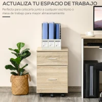 HOMCOM Cajonera de Escritorio con 2 Cajones Ruedas Archivador Móvil para Archivos A4 o Cartas 39,5x39x58,5 cm Roble(m-7)