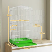 PawHut Gaiola para Pássaros Pajarera de Metal com 4 Comedouros 3 Poleiros Baloiço e Bandeja Removível Alça 46,5x35,5x92 cm Verde(m-3)