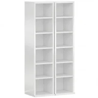 HOMCOM Set of 2 CD Media Display Shelf Unit Tower Rack with Adjustable Shelves, High Gloss White(m-1)