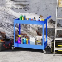 DURHAND Carrello da Officina a 2 Livelli, Maniglia Laterale e Ruote Bloccabili, 84,5x38x84 cm, Blu(m-6)