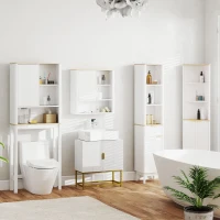 HOMCOM Armadio da Bagno a Parete con Anta Scorrevole, 5 Scomparti e Ripiani Regolabili, 60x20x62 cm, Bianco(m-5)