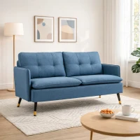 HOMCOM Canapele cu 2 locuri pentru camera de zi din tesatura cu buton cu perne, albastru inchis(m-2)