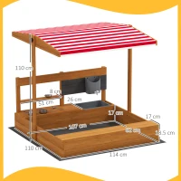 Outsunny Sabbiera in legno con tettuccio regolabile e giochi cucina, 114x110x110 cm(m-3)