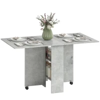 HOMCOM Mesa de Sala de Jantar Dobrável com 2 Prateleiras de Armazenamento e Rodas para Cozinha 75x140x74 cm Cinza(m-11)