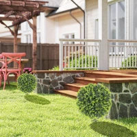 HOMCOM Set 2 Plantas Artificiales de Boj de 40 cm con Estaca Integrada para Interior y Exterior, Verde(m-2)