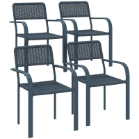 Outsunny Set 4 sedie da giardino impilabili con braccioli e telaio in acciaio, Grigio scuro(m-1)