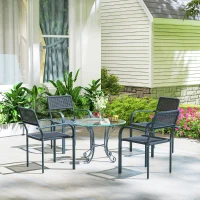 Outsunny Set 4 sedie da giardino impilabili con braccioli e telaio in acciaio, Grigio scuro(m-5)
