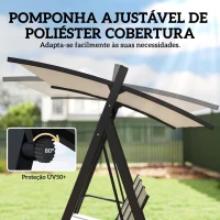 Outsunny Baloiço de Jardim de 3 Lugares com Teto Ajustável UPF50+ Assento Transpirável e Estrutura em Metal 188x130x183 cm Creme(m-6)