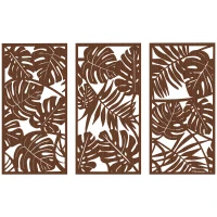HOMCOM Decorazione parete in legno 3D set 3 pannelli foglie tropicali, 40x80 cm, Noce(m-7)