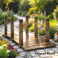 Outsunny Pod de Grădină din Lemn 1,51 m Pod Decorativ pentru Iaz Rustic cu Balustrade de Siguranță Carbonizat(m-5)