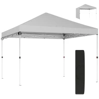 Outsunny Tente pliante Pop-up 3x3 m avec paroi latérale UPF50+ Hauteur réglable Poussée centrale Sac de transport Blanc(m-1)