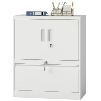 HOMCOM Archivador armario de oficina con cerradura armario multiusos de acero con 2 puertas, estantes ajustables blanco(m-7)