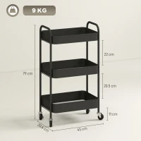 HOMCOM Carrello cucina a 3 livelli con ruote, 45x30,6x79 cm, Nero(m-3)