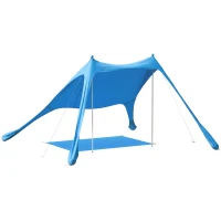 Outsunny Tente de plage 2-4 personnes, Tapis, Pelle, Protection solaire UPF50+, Bleu(m-1)