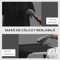 HOMCOM Aparat de Călcat Vertical cu Abur, Fier de Călcat cu Rezervor de 2L, Putere 1950W, cu 2 Tije Telescopice, 35x25x23cm, Negru(m-7)