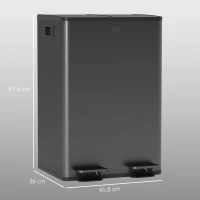 HOMCOM Pattumiera cucina 2 scomparti da 2x28 L in acciaio inox, 45,8x36x67,6 cm, Nero(m-3)