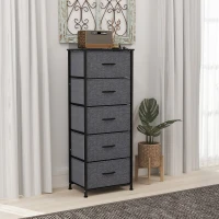 HOMCOM Cómoda 5 cajones mueble de almacenamiento cajón de tela plegable - estructura de acero negro - 45 x 30 x 116 cm gris oscuro(m-4)