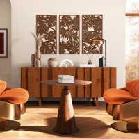 HOMCOM Decorazione parete in legno 3D set 3 pannelli foglie tropicali, 40x80 cm, Noce(m-5)