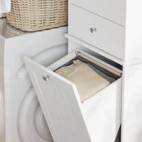 HOMCOM Meuble de Salle de Bain avec Panier à Linge Pliable, Armoire et 2 Tiroirs, en Bois, 45x30x171 cm, Bianco(m-5)