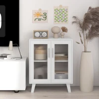 HOMCOM Aparador de 2 Puertas Aparador de Salón con 2 Estantes Puertas Transparentes para Cocina Entrada Blanco 61x35x75 cm(m-8)