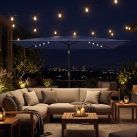 Outsunny Ombrellone con 24 luci LED solari e telo inclinabile, 2,9x2,5 m, Blu scuro(m-2)