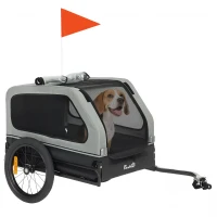 PawHut Remolque para Bicicleta plegable para Perros Medianos hasta 20 kg con rampa abatible, reflectores, correa y bandera, Gris(m-6)