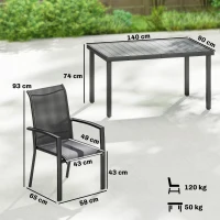 Outsunny Ensemble d'extérieur 7 pièces avec table de jardin en 2 sections et 6 chaises empilables en texteline, Gris(m-3)