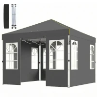 Outsunny Gazebo pieghevole 3x3 m con 4 pannelli rimovibili e borsa, Grigio scuro(m-6)