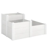 Outsunny Pat de grădină înalt 3 niveluri, stivabil, cu fund deschis, jardiniere modulare montaj DIY din plastic(m-1)
