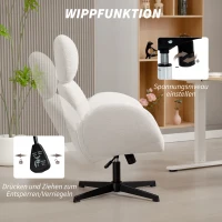 HOMCOM Silla de oficina con tapizado de tela de aspecto terciopelo, silla acolchada con base de acero, silla de escritorio regulable en altura, blanco crema(m-4)