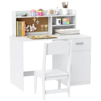 AIYAPLAY Escritorio para Niños con Estantes, Armario, Cajón y Silla a Juego en MDF Blanco(m-6)