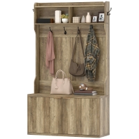HOMCOM Porte-manteau range-chaussures 4 en 1 Porte-manteau moderne avec étagère ouverte pour couloir entrée chambre 100x38x172 cm Chêne